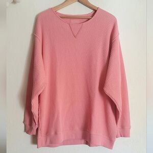 Aerie Waffle Crew Neck Sweatshirt M Pink
